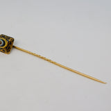 Victorian 18ct Gold, Blue Enamel, Bulls Eye Agate Mourning Stick Pin Antique c1840