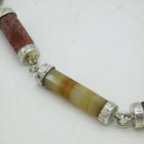 Scottish Victorian Sterling Silver & Agate Set Barrel Form Necklace Antique