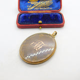 Large Victorian 9ct Gold Woven Hair Set Monogram Mourning Locket c1860 Antique
