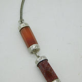 Scottish Victorian Sterling Silver & Agate Set Barrel Form Necklace Antique