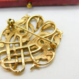 Celtic Double Bird Modernist 9ct Yellow Gold Brooch Pin Vintage 2000