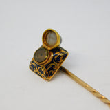 Victorian 18ct Gold, Blue Enamel, Bulls Eye Agate Mourning Stick Pin Antique c1840