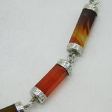 Scottish Victorian Sterling Silver & Agate Set Barrel Form Necklace Antique