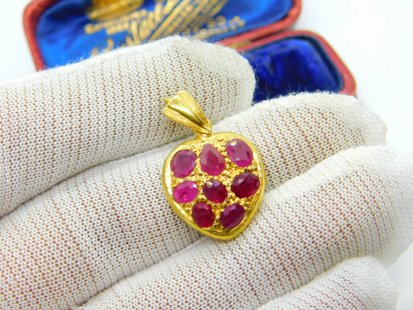 Victorian Indian 22ct Gold Heart Locket with Pave Set Natural Rubies c1880