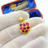 Victorian Indian 22ct Gold Heart Locket with Pave Set Natural Rubies c1880