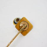 Victorian 18ct Gold, Blue Enamel, Bulls Eye Agate Mourning Stick Pin Antique c1840