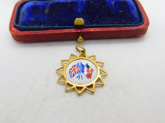 WW1-era 9ct Yellow Gold & Enamel British, French, Belgian Allied Pendant c1915