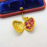 Victorian Indian 22ct Gold Heart Locket with Pave Set Natural Rubies c1880