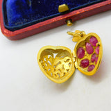 Victorian Indian 22ct Gold Heart Locket with Pave Set Natural Rubies c1880