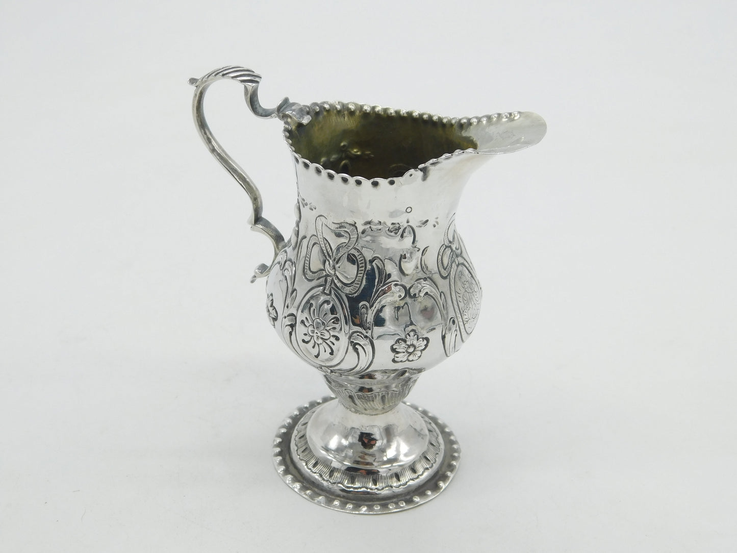 George III Sterling Silver Floral Pattern Pedestal Cream Jug Antique c1760