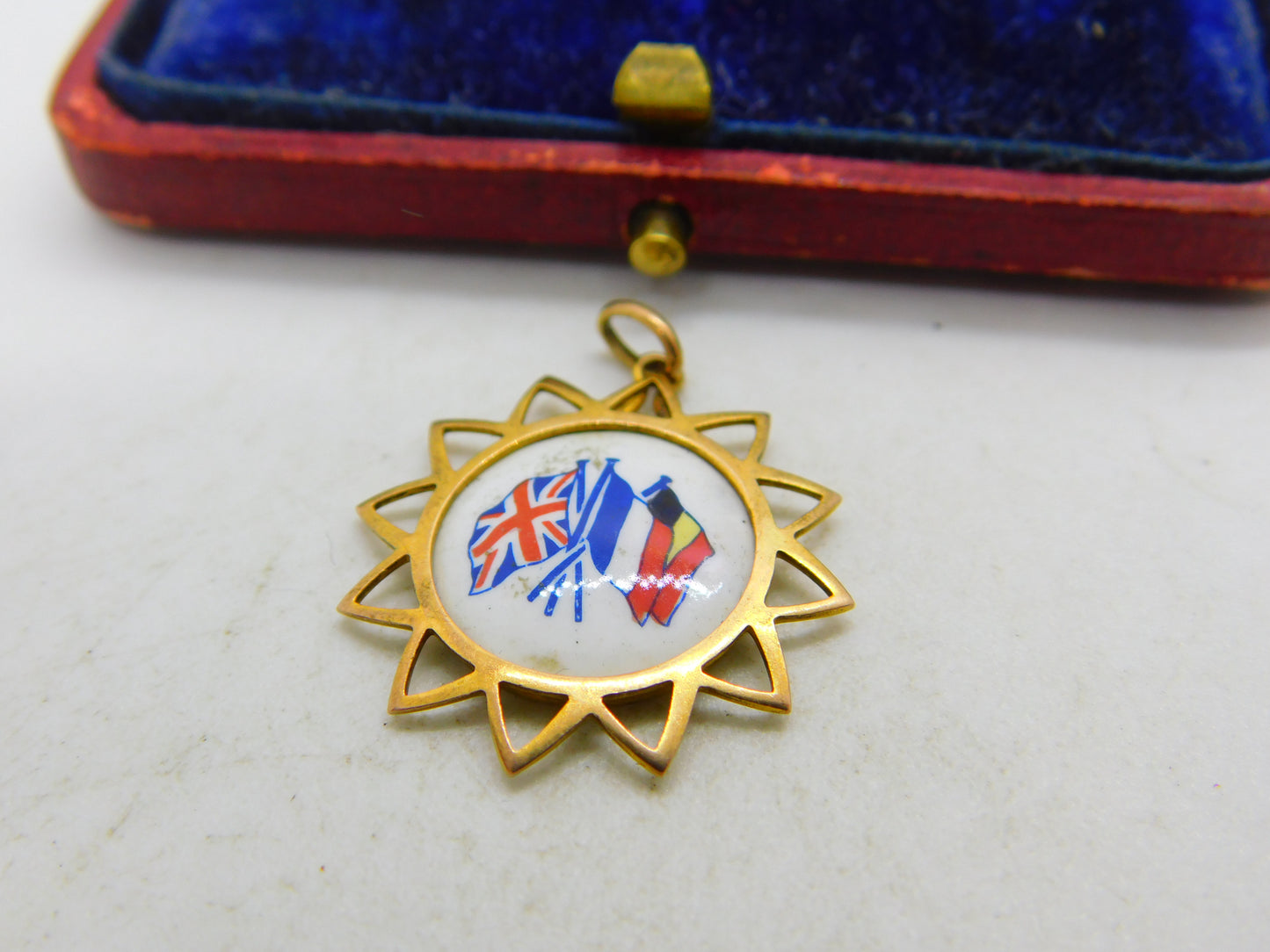 WW1-era 9ct Yellow Gold & Enamel British, French, Belgian Allied Pendant c1915