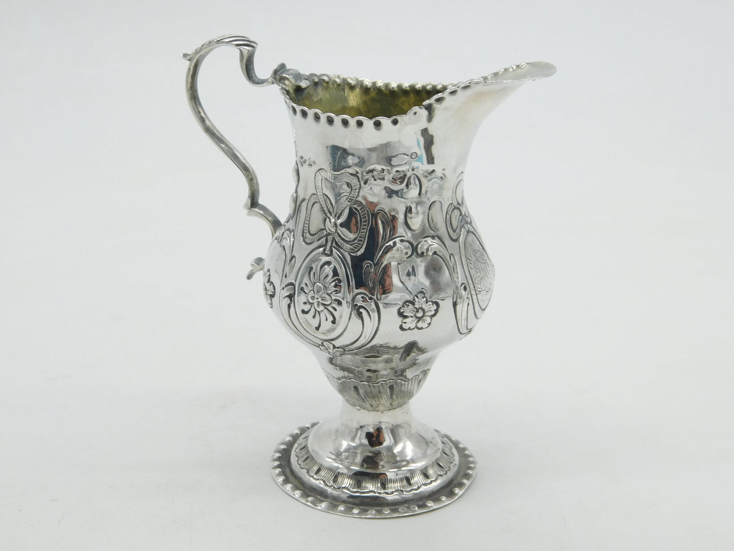 George III Sterling Silver Floral Pattern Pedestal Cream Jug Antique c1760