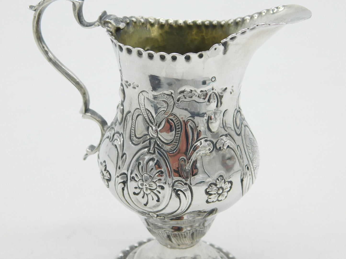 George III Sterling Silver Floral Pattern Pedestal Cream Jug Antique c1760