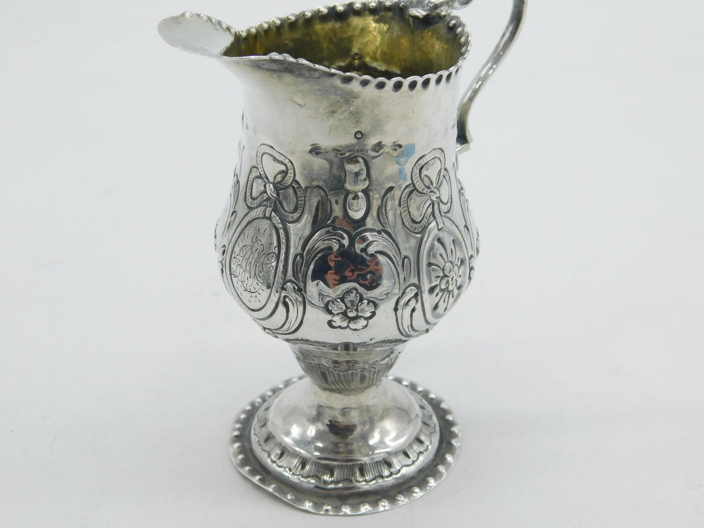 George III Sterling Silver Floral Pattern Pedestal Cream Jug Antique c1760