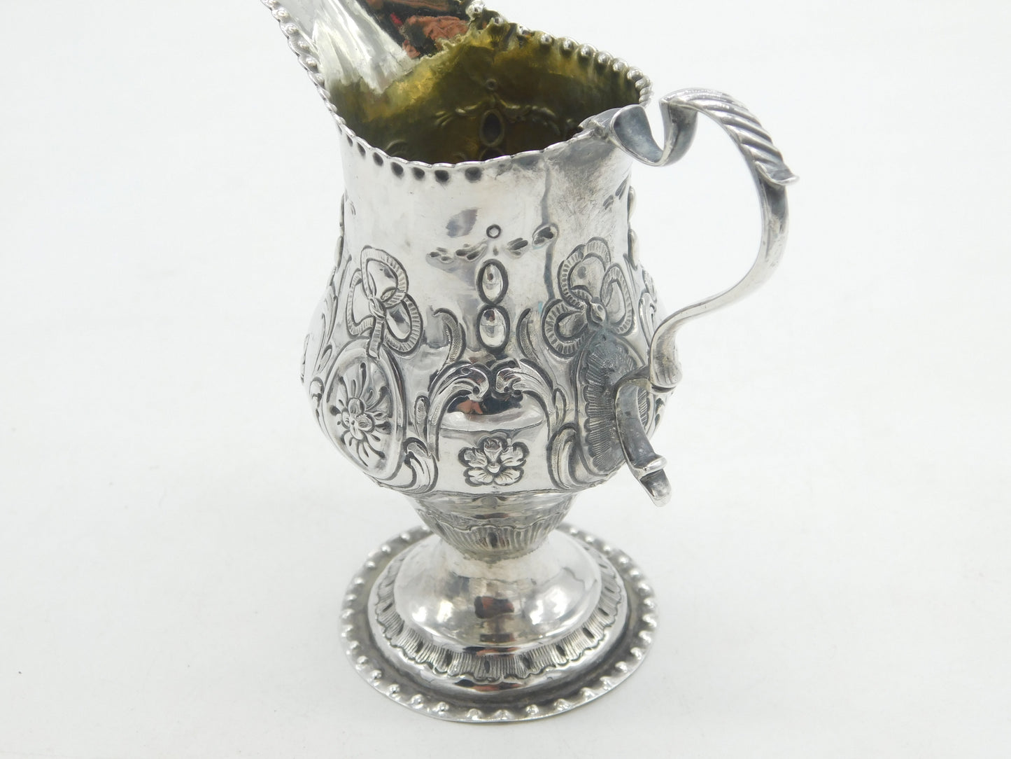 George III Sterling Silver Floral Pattern Pedestal Cream Jug Antique c1760