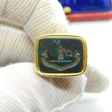 Early Victorian Pinchbeck Gold Carved Bloodstone 'I Tend & Protect' Fob c1840