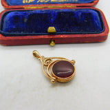9ct Rose Gold Victorian Style Nephrite Jade & Carnelian Spinner Pendant 1990