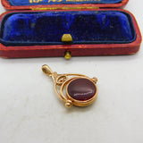 9ct Rose Gold Victorian Style Nephrite Jade & Carnelian Spinner Pendant 1990