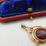 9ct Rose Gold Victorian Style Nephrite Jade & Carnelian Spinner Pendant 1990