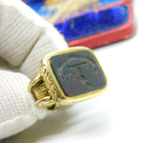 Early Victorian Pinchbeck Gold Carved Bloodstone 'I Tend & Protect' Fob c1840