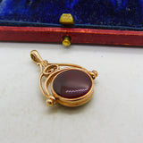 9ct Rose Gold Victorian Style Nephrite Jade & Carnelian Spinner Pendant 1990