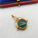 9ct Rose Gold Victorian Style Nephrite Jade & Carnelian Spinner Pendant 1990