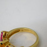 9ct Yellow Gold, Citrine & Ruby Set Floral Dress Ring Vintage c1990 Birmingham