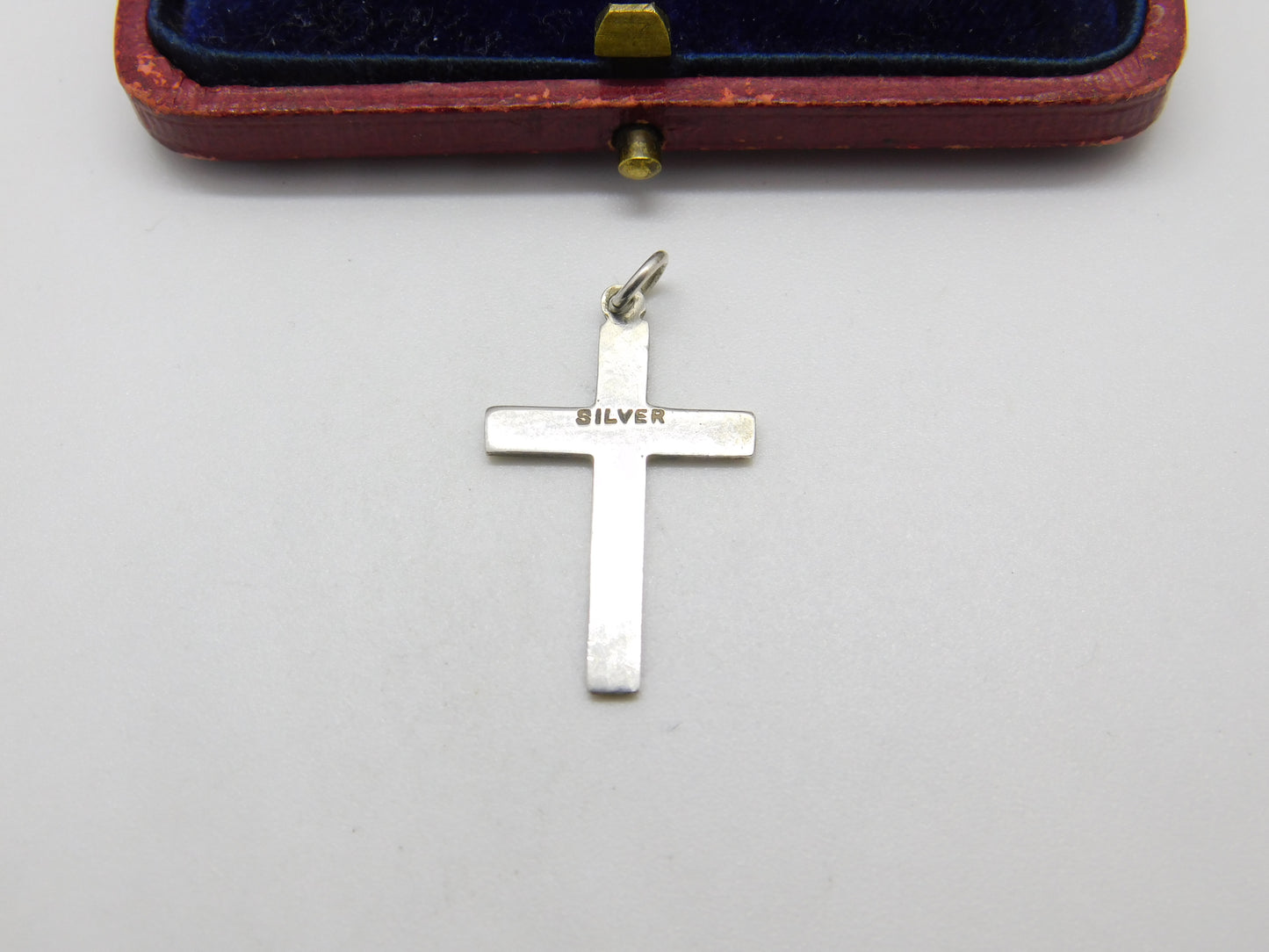 Sterling Silver & Rose Flower Guilloche Enamel Cross Pendant Antique c1920