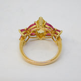 9ct Yellow Gold, Citrine & Ruby Set Floral Dress Ring Vintage c1990 Birmingham