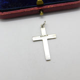 Sterling Silver & Rose Flower Guilloche Enamel Cross Pendant Antique c1920