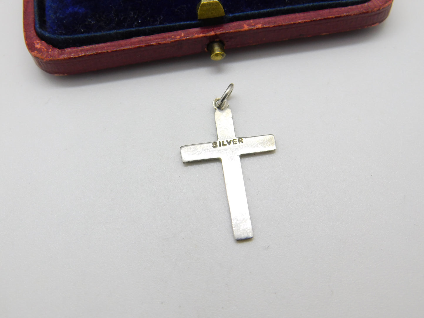 Sterling Silver & Rose Flower Guilloche Enamel Cross Pendant Antique c1920