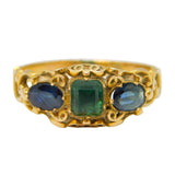 George III 18ct Yellow Gold, Emerald & Sapphire Dress Ring Antique c1800