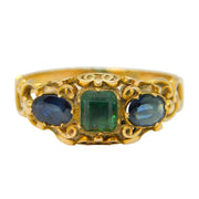 George III 18ct Yellow Gold, Emerald & Sapphire Dress Ring Antique c1800