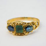 George III 18ct Yellow Gold, Emerald & Sapphire Dress Ring Antique c1800