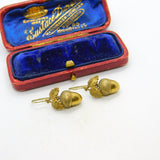 Victorian Gilt Metal Acorn Leaf Lucky Drop Hook Earrings Antique c1860