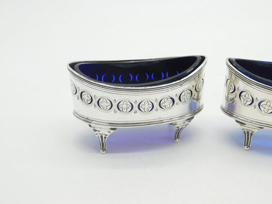 George III Sterling Silver Floral Pattern Salt Cellars Pair Antique 1788 London