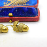 Victorian Gilt Metal Acorn Leaf Lucky Drop Hook Earrings Antique c1860