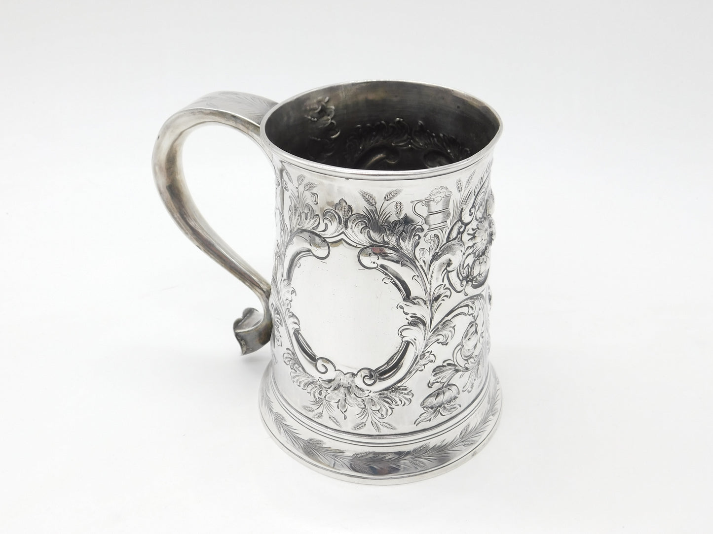 George III Large Sterling Silver Floral Quart Tankard 1766 London John Moore