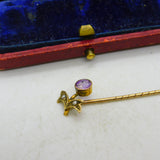 Victorian 9ct Gold, Seed Pearl & Amethyst Floral Wreath Stick Pin c1890 Antique