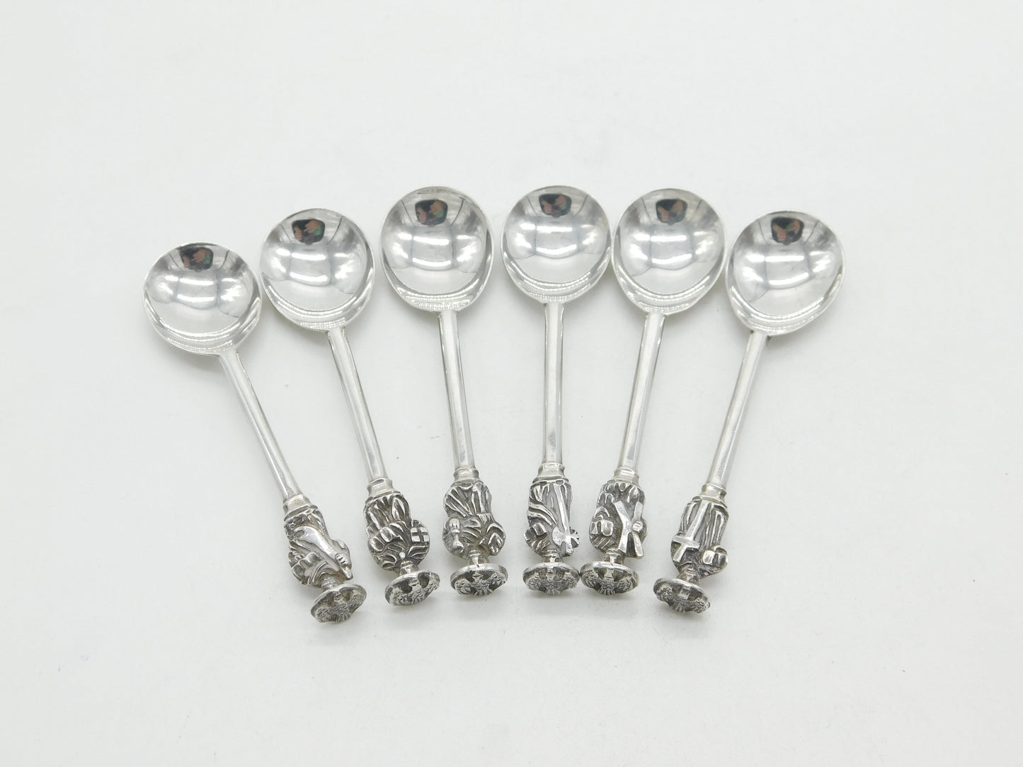 Set of Six Sterling Silver Seal Top Apostle Teaspoons 1916 Sheffield Antique