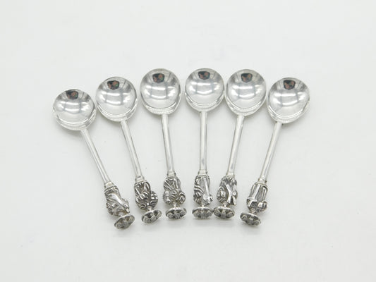 Set of Six Sterling Silver Seal Top Apostle Teaspoons 1916 Sheffield Antique