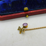 Victorian 9ct Gold, Seed Pearl & Amethyst Floral Wreath Stick Pin c1890 Antique
