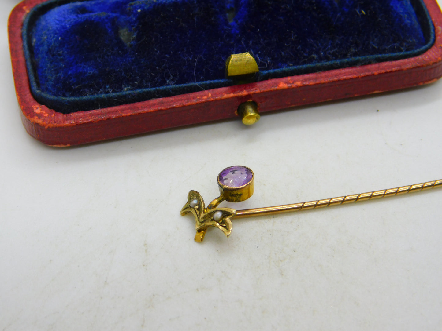 Victorian 9ct Gold, Seed Pearl & Amethyst Floral Wreath Stick Pin c1890 Antique