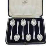 Art Deco Boxed Sterling Silver Tudor Style Teaspoons Set Antique 1937 London