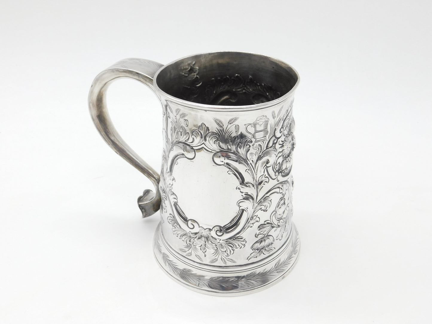 George III Large Sterling Silver Floral Quart Tankard 1766 London John Moore