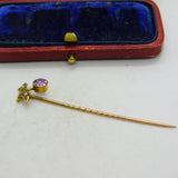 Victorian 9ct Gold, Seed Pearl & Amethyst Floral Wreath Stick Pin c1890 Antique
