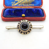 Sterling Silver Cabochon Bulls Eye Agate Taxco Style Bar Brooch Vintage c1970