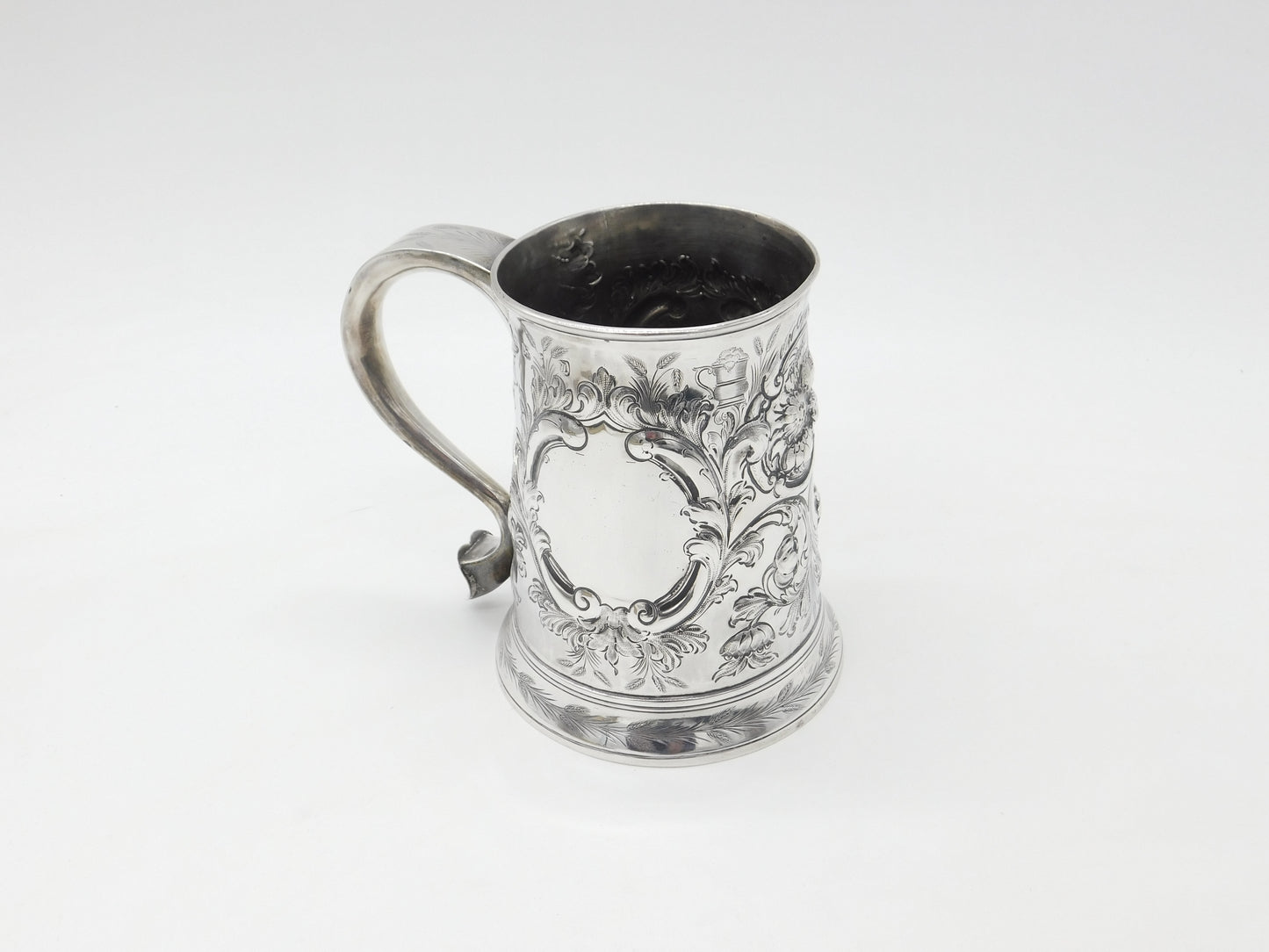 George III Large Sterling Silver Floral Quart Tankard 1766 London John Moore