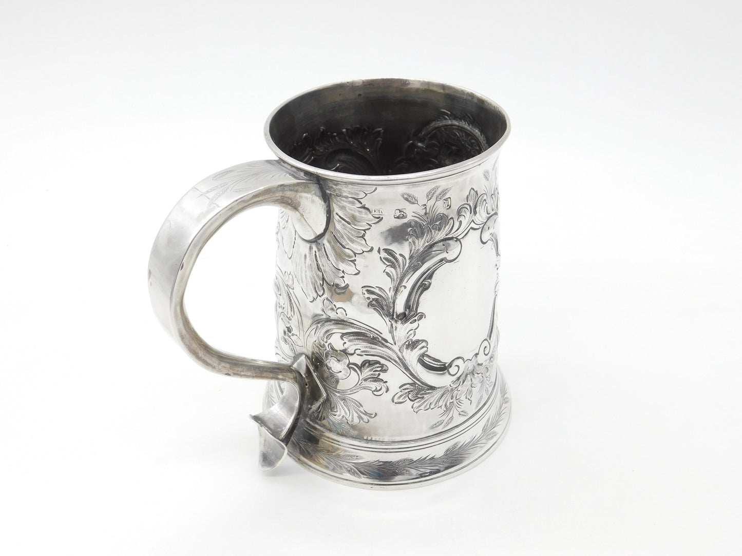 George III Large Sterling Silver Floral Quart Tankard 1766 London John Moore