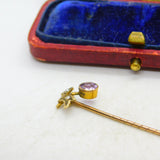 Victorian 9ct Gold, Seed Pearl & Amethyst Floral Wreath Stick Pin c1890 Antique